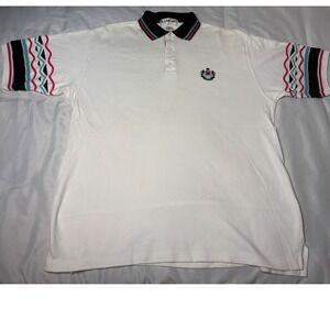 La Mode Polo Shirt Mens L White Good Vintage 90s Geometric Golf Made in USA